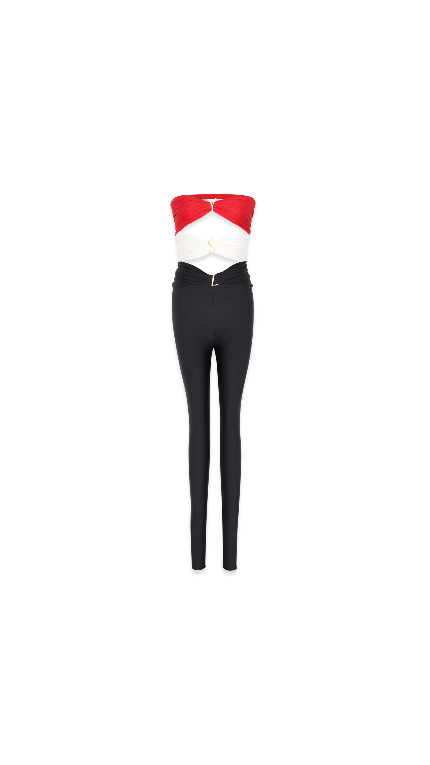 YSL Catsuit in Shiny Jersey - Dark Red White